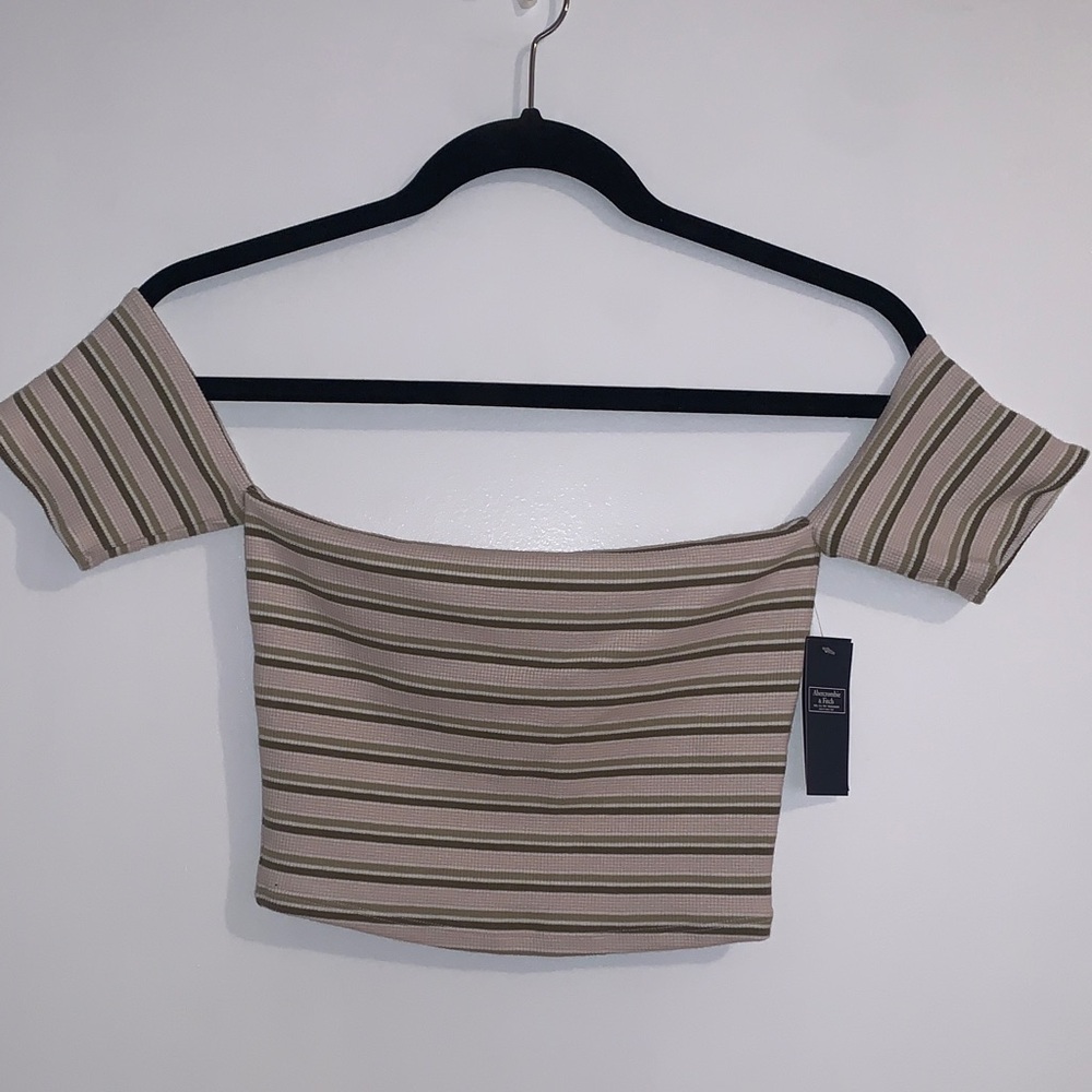 [M] NWT A&F Tan and Green Striped Crop Top